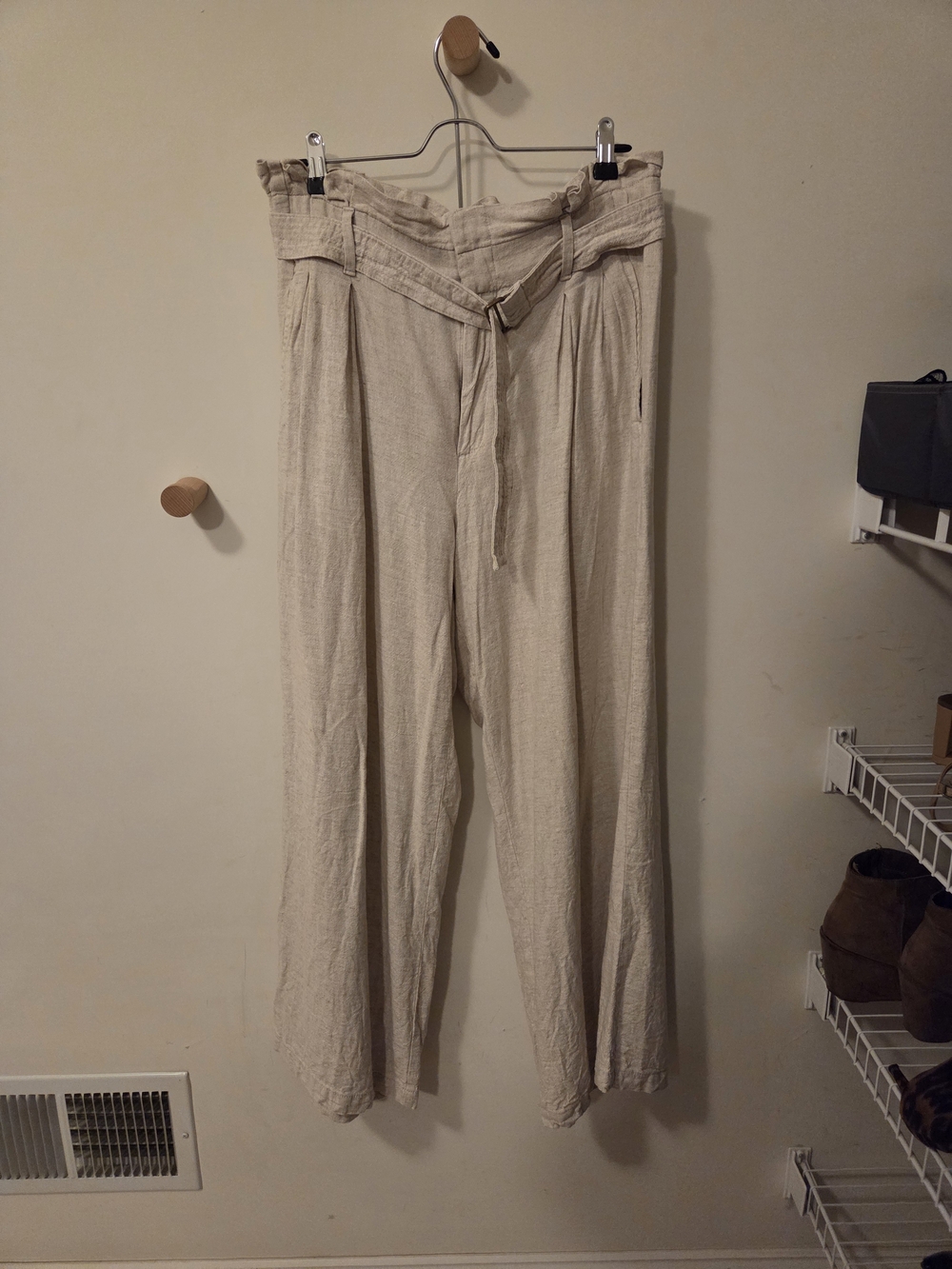 Banana Republic Linen-Blend Paperbag Wide Leg Pants — Cream